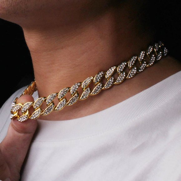 Hip Hop Iced Out Necklace Cuban Link Chain - Picture 1 of 6